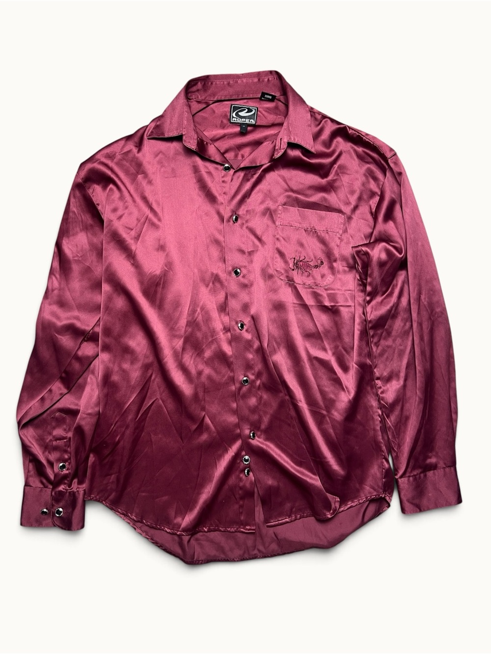 Roper Scorpion Western Button Up Shirt Burgundy Satin Y2K Cowboy M